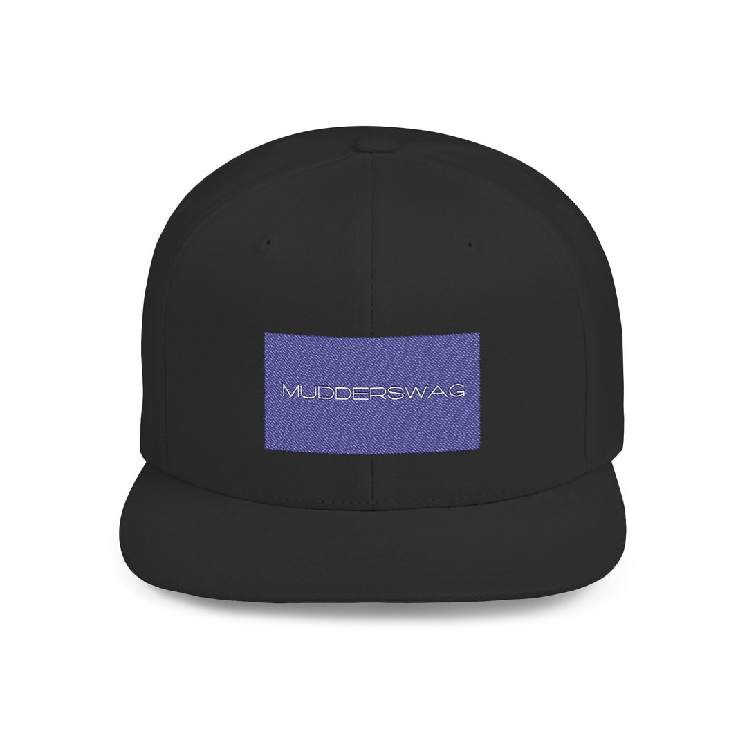 MudderSwag Ice Cold black snapback hat front view with embroidered brand panel