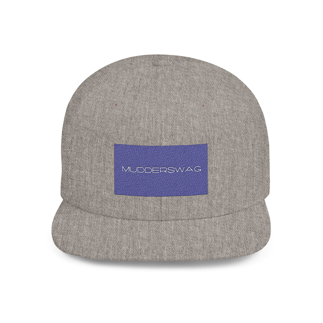 MudderSwag Ice Cold heather-grey snapback hat front view with embroidered brand panel