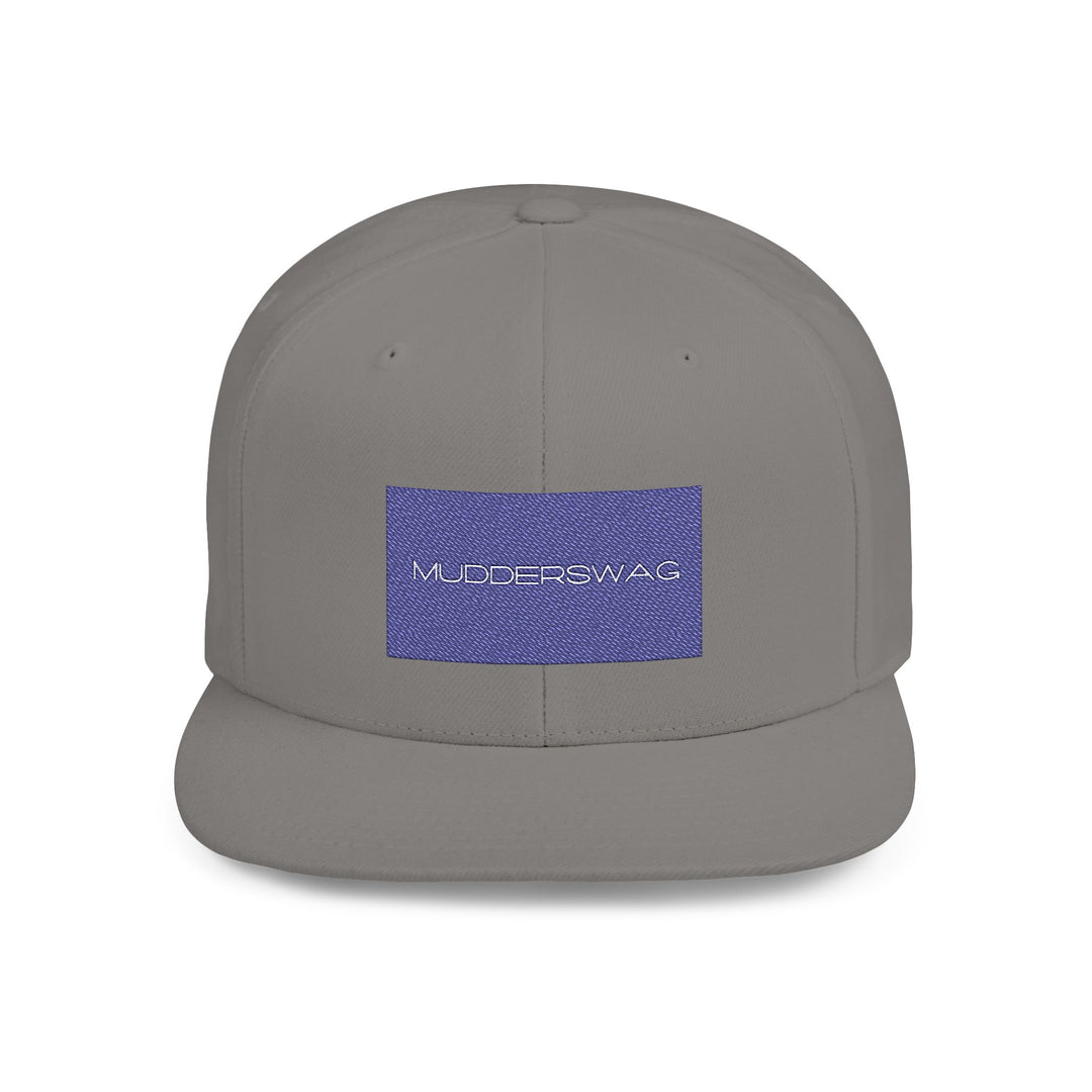 MudderSwag Ice Cold silver snapback hat front view with embroidered brand panel