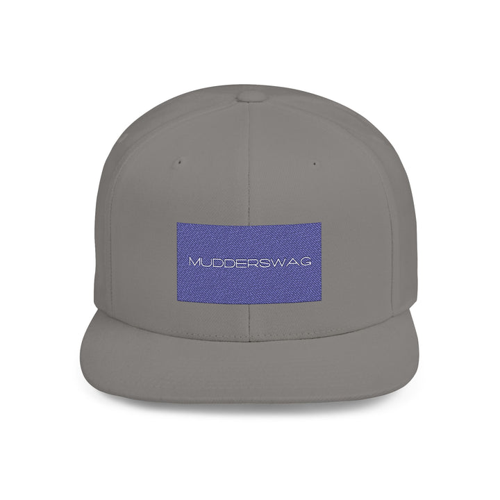 MudderSwag Ice Cold silver snapback hat front view with embroidered brand panel