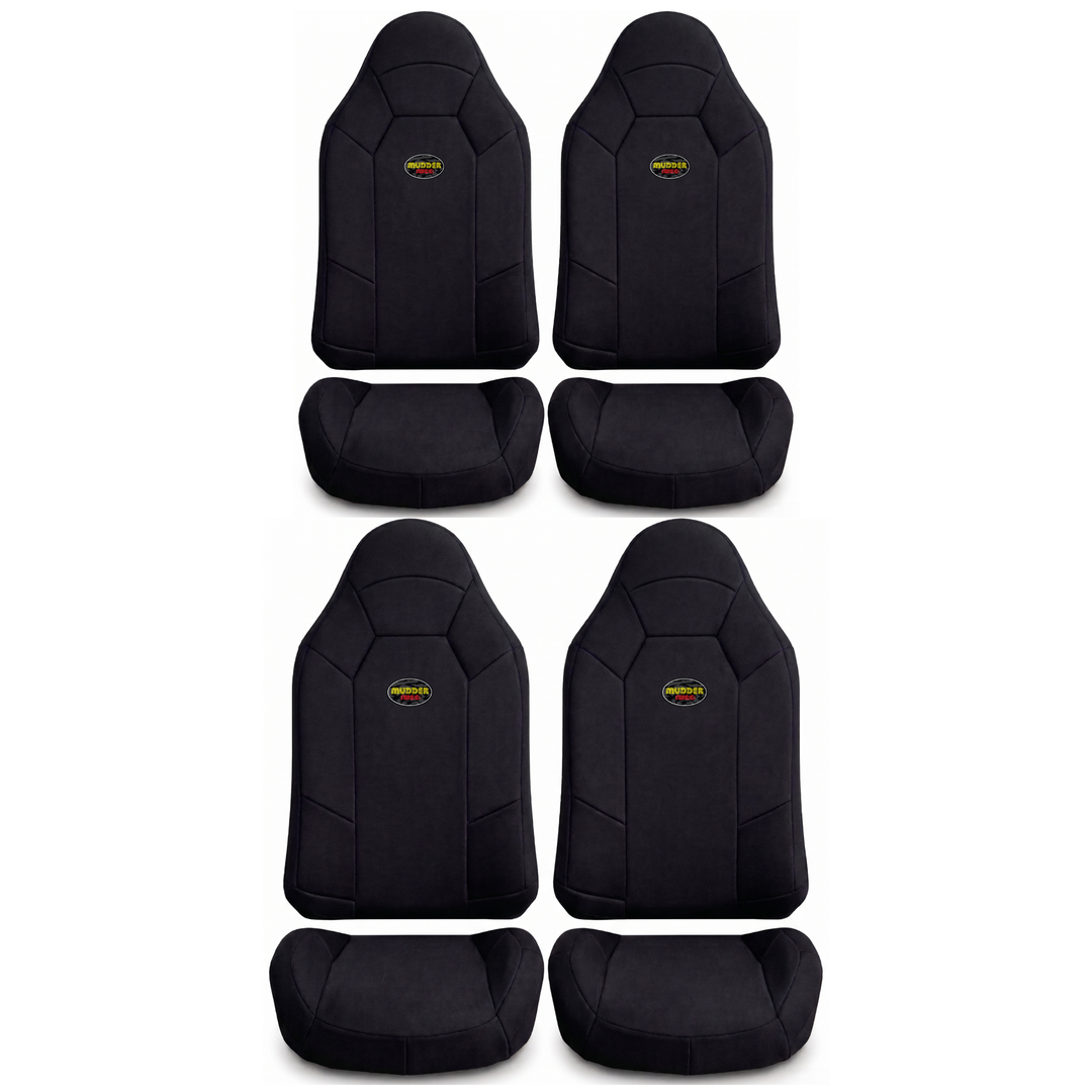 Polaris General Crew 8-piece padded neoprene seat cover set with four bucket-style backrest covers and four bucket-style bottom cushion covers on white background