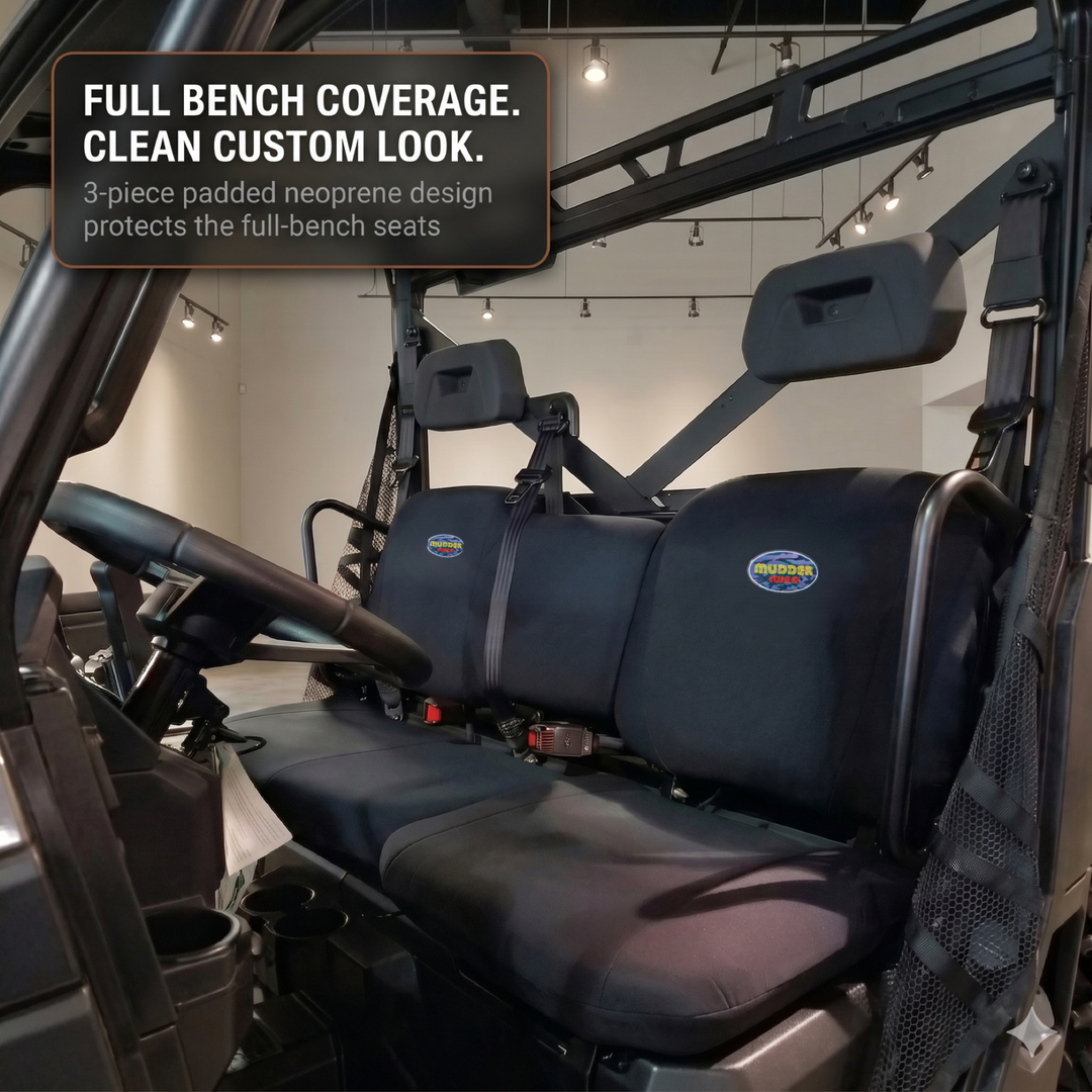 MudderSwag bench seat cover installed showing full coverage and clean custom fit