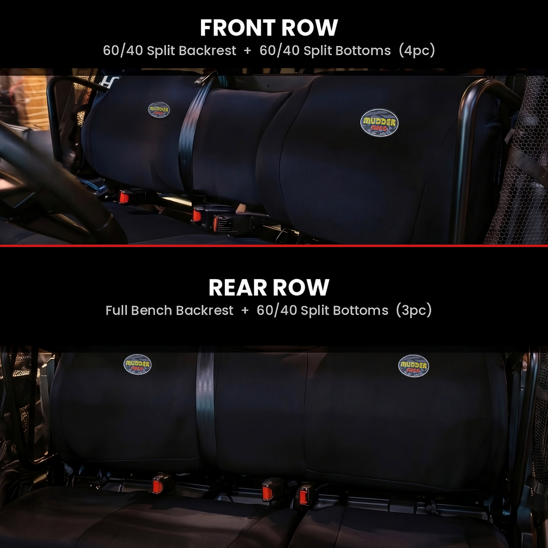 Side-by-side comparison of front row and rear row seat layouts in Polaris Ranger Crew