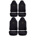 MudderSwag Polaris RZR 4-seat 8-piece padded neoprene bucket seat cover set laid out with two front and two rear backrest covers and four bottom cushion covers in black