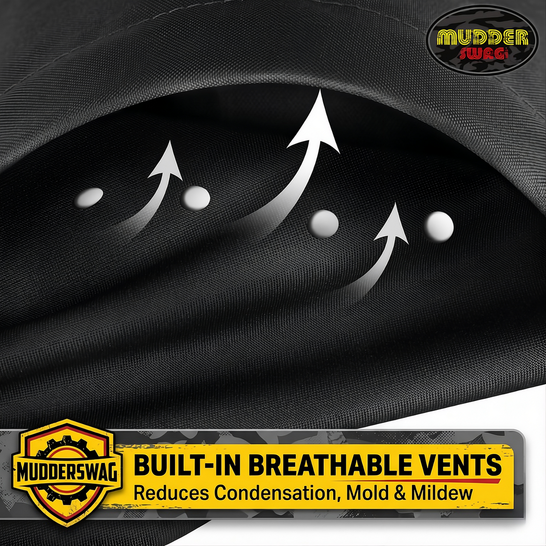 Built-in breathable vents on MudderSwag UTV cover reducing condensation and mildew